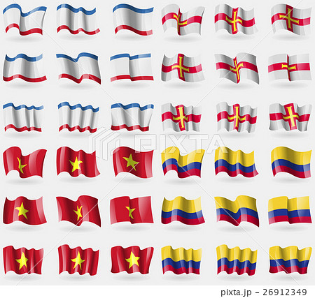 Crimea, Guernsey, Vietnam, Colombia. Set of 36 fla Crimea, Guernsey, Vietnam, Colombia. Set of 36 fla 26912349