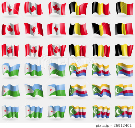 Canada, Belgium, Djibouti, Comoros. Set of 36 flag 26912401