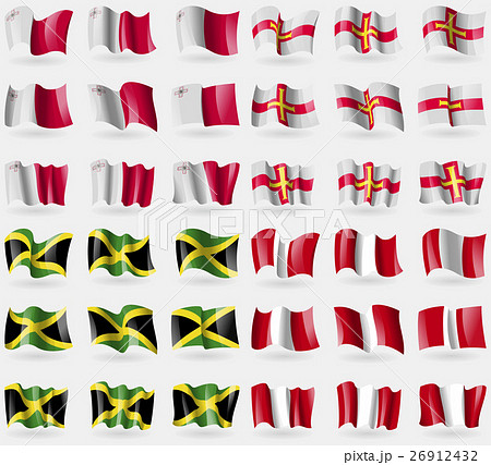 Malta, Guernsey, Jamaica, Peru. Set of 36 flags of 26912432