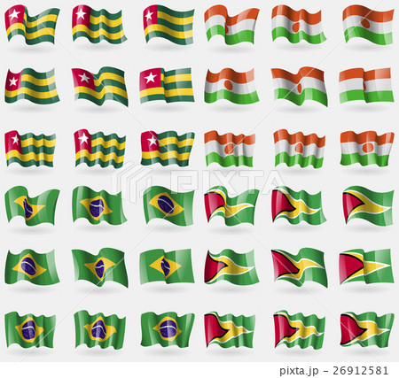 Togo, Niger, Brazil, Guyana. Set of 36 flags of th Togo, Niger, Brazil, Guyana. Set of 36 flags of th 26912581