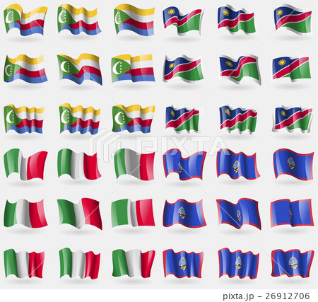 Comoros, Namibia, Italy, Guam. Set of 36 flags of Comoros, Namibia, Italy, Guam. Set of 36 flags of 26912706