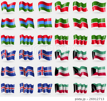 Karelia, Tatarstan, Iceland, Kuwait. Set of 36 fla 26912713