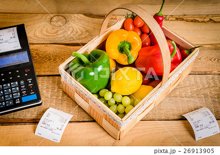 vegetables on the table with a cash register 26913905