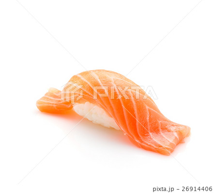 Salmon sushi nigiri isolated on white background. Salmon sushi nigiri isolated on white background. 26914406