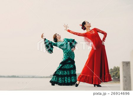 womans dancer wearing red dress 26914696