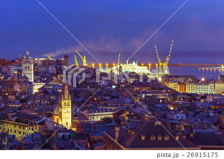 Old town and port of Genoa at night, Italy. Old town and port of Genoa at night, Italy. 26915175