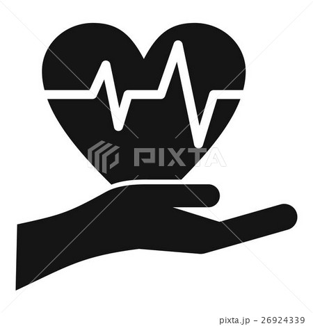 Hand holding heart with ecg line icon simple style 26924339