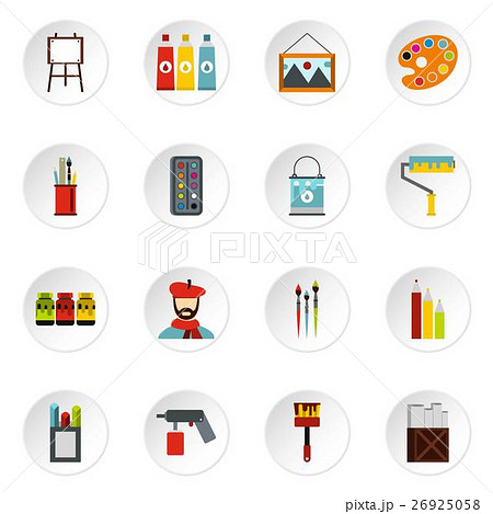 Artist studio icons set, flat style 26925058