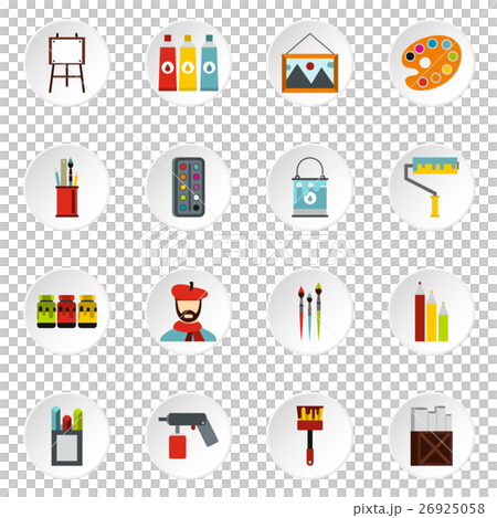 Artist studio icons set, flat style 26925058