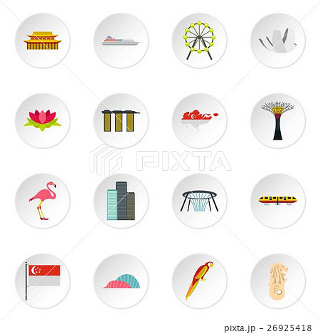 Singapore icons set, flat style 26925418