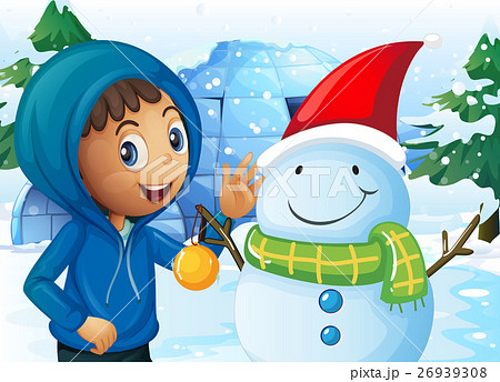 Kid and snowman in the field 26939308