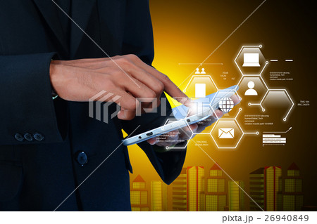 Man showing networking on mobile phone Man showing networking on mobile phone 26940849