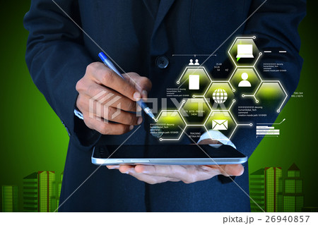 Man showing networking on mobile phone 26940857