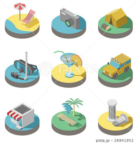 Flat 3D summer vacation icons vector set. 26941952