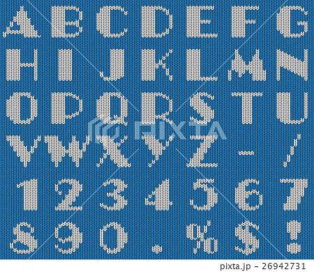 Light blue and white knitted wool fabric alphabet Light blue and white knitted wool fabric alphabet 26942731