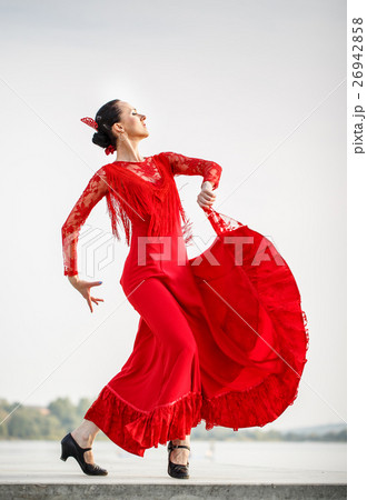 Flamenco dancer Spain womans in a long red dress Flamenco dancer Spain womans in a long red dress 26942858