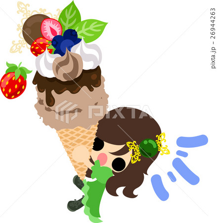 可愛い女の子とチョコレートのアイスクリームのイラスト素材