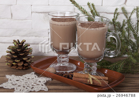 Eggnog in glasses with Christmas decoration Eggnog in glasses with Christmas decoration 26946788