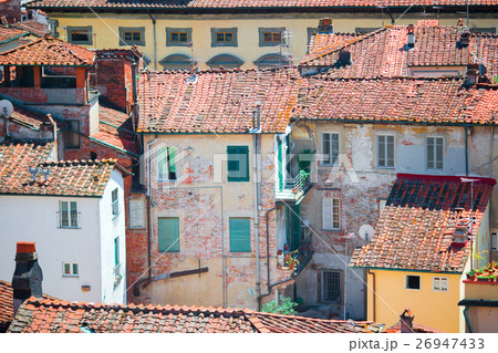 View over old italian town Lucca with typical red View over old italian town Lucca with typical red 26947433