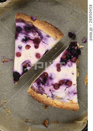 slices of cake with cream cheese with blueberries slices of cake with cream cheese with blueberries 26950458