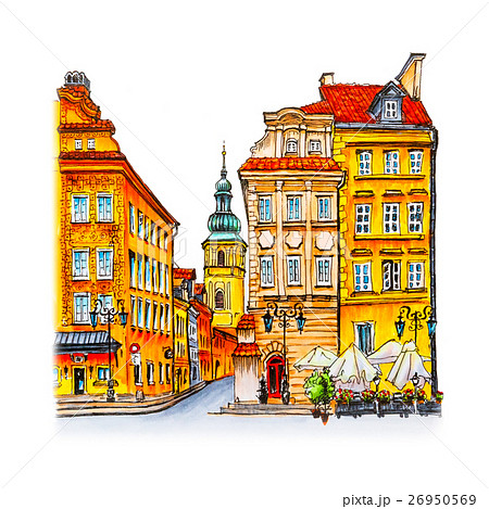 Castle Square In The Morning Warsaw Poland のイラスト素材