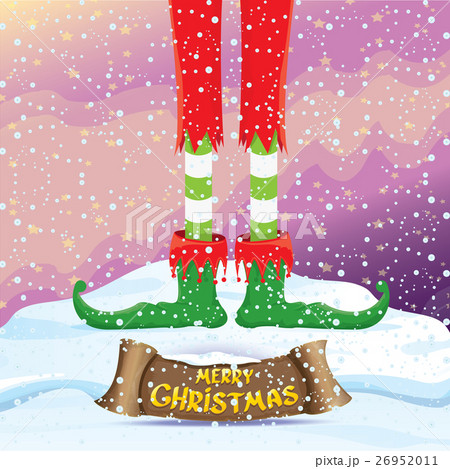 vector merry christmas card with cartoon elfs vector merry christmas card with cartoon elfs 26952011