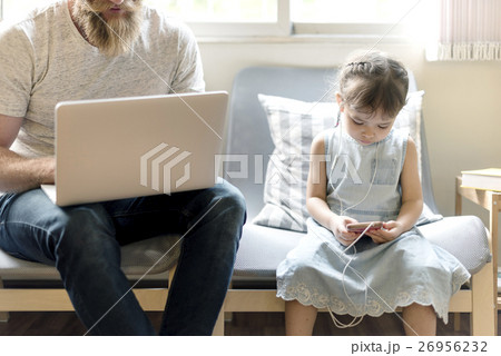 Father Daughter Using Devices Concept Father Daughter Using Devices Concept 26956232