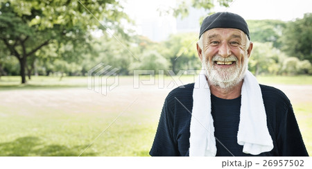 Senior Man Exercise Park Outdoors Concept 26957502