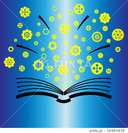 Variety yellow gear icon out from opened book 26964836