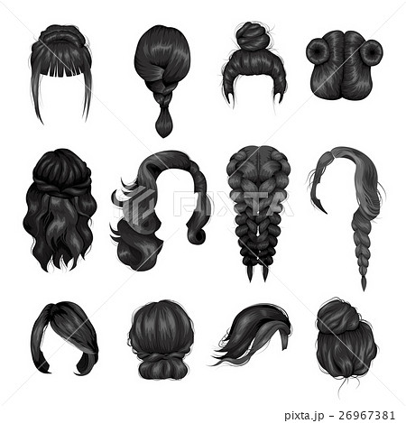 Women Wigs Hairstyle Back Icons Setのイラスト素材