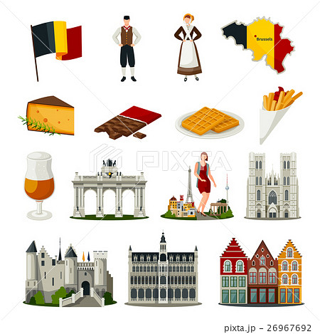Belgium Flat Style Icons Setのイラスト素材
