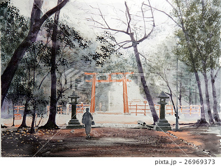 下鴨神社　糺の森スケッチ　京都観光　世界遺産　水彩画 26969373