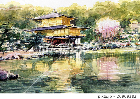 金閣寺のスケッチ 世界遺産 京都観光のイラスト素材 [26969382] - PIXTA