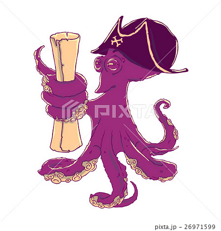 Cunning octopus-pirate in a cocked hat with paper 26971599
