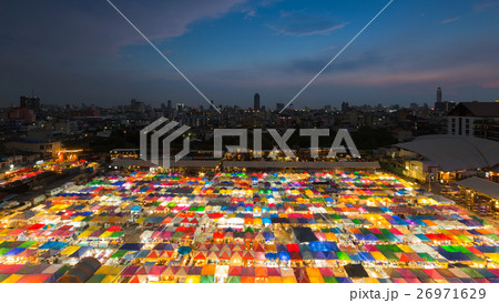 Night market aerial view multiple colour rooftop 26971629