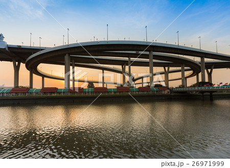 Highway overpass intersection water front  26971999