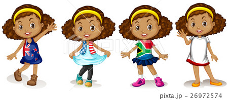 Girl wearing shirts from different countries Girl wearing shirts from different countries 26972574