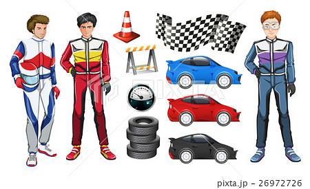 Racing Cars And Three Racersのイラスト素材