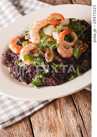 Wild black rice with shrimp, calamari, mussels 26973325