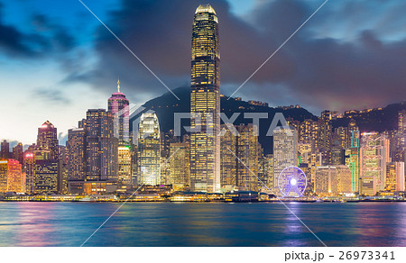 Night lights over Hong Kong central business area 26973341
