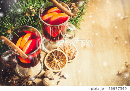 Christmas Mulled Wine. Vintage Toned. Snow Effect. 26977549