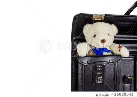 Black retro leather schoolbag with teddy bear  26980042