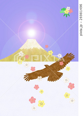 初日の出のイラスト　ダイヤモンド富士と鷹 26981496