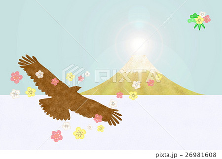 初日の出のイラスト ダイヤモンド富士と鷹のイラスト素材