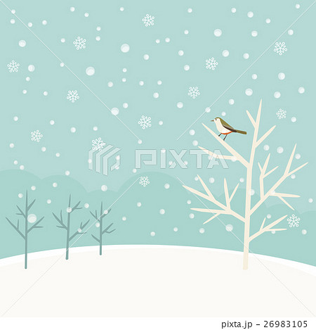 冬の木と鳥のイラストのイラスト素材