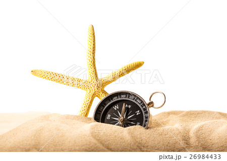 Fingerfish and compass in sand Fingerfish and compass in sand 26984433