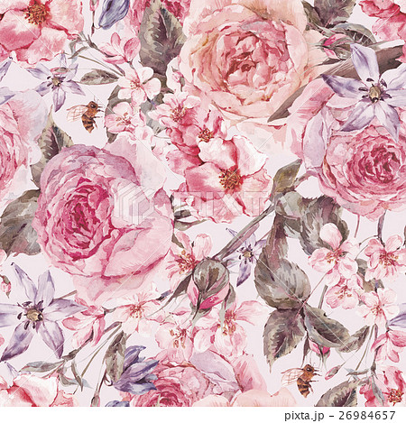 Watercolor spring seamless border with english Watercolor spring seamless border with english 26984657