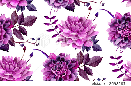 Watercolor Purple Flowers Patternのイラスト素材