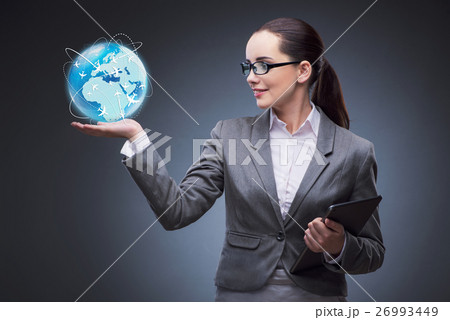 Businesswoman in air travel concept Businesswoman in air travel concept 26993449