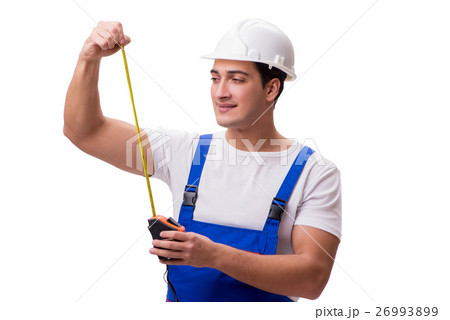 Man with tape measure isolated on white Man with tape measure isolated on white 26993899